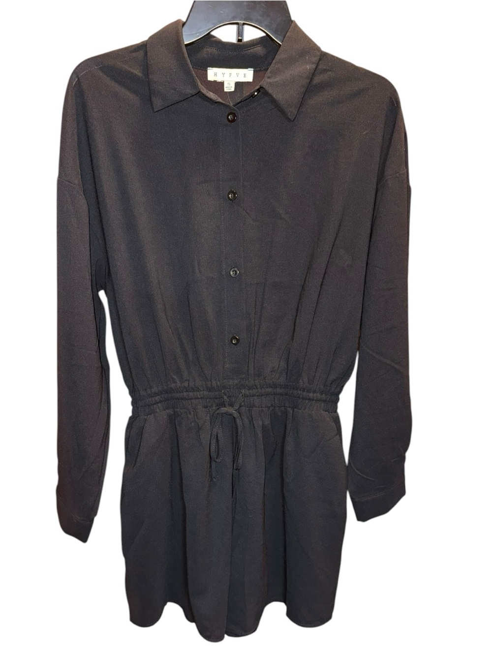 HYFVE Black Long Sleeve Drawstring Shirt Romper